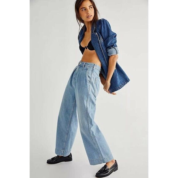NWT FREE PEOPLE X CITIZENS OF HUMANITY Sz 32 ELENA PLEATED WIDE LEG JEANS - Picture 4 of 4